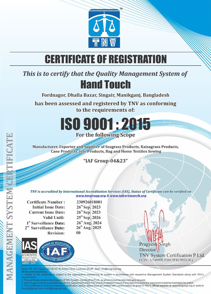 Hand Touch is now
ISO 9001:2015 Certified